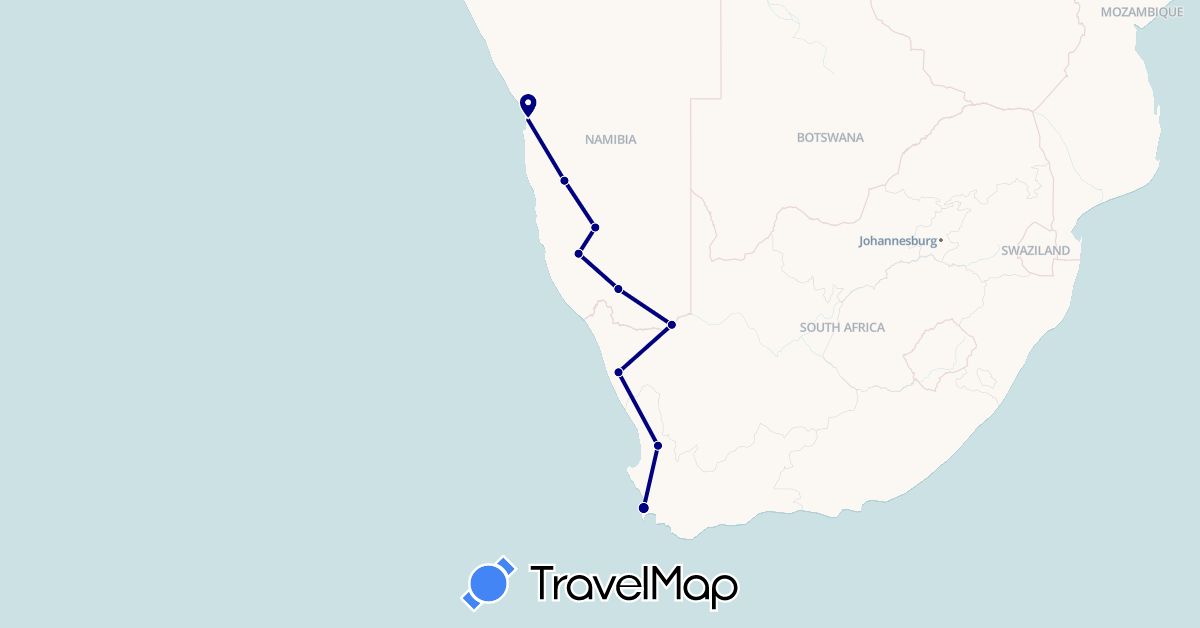 TravelMap itinerary: driving in Namibia, South Africa (Africa)